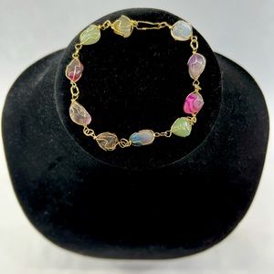 Multi-Color Beaded Bracelet with Gold-Plated Metal